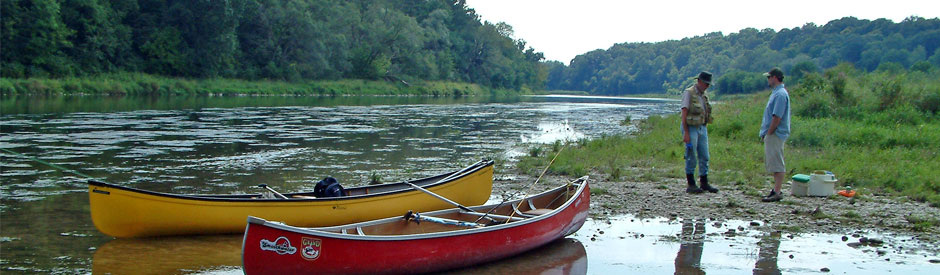 Canoes on shore - middle Grand River