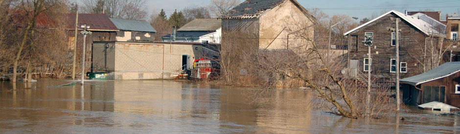 Flooded area of New Hamburg, showing buildings in water, 2008