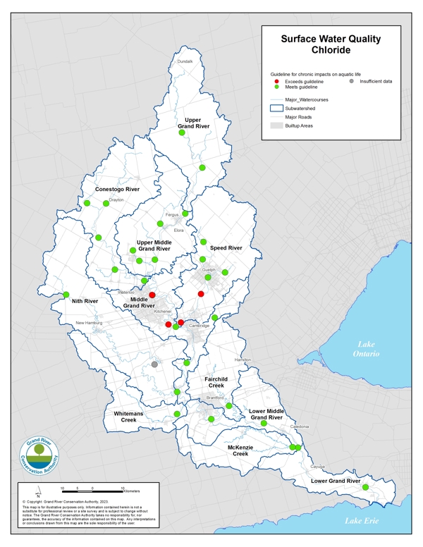 A Map of the Surface Water Quality Chloride in the Grand River Watershed