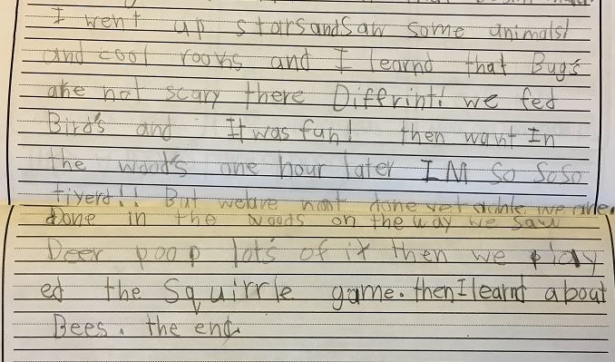 Childs note after nature center visit